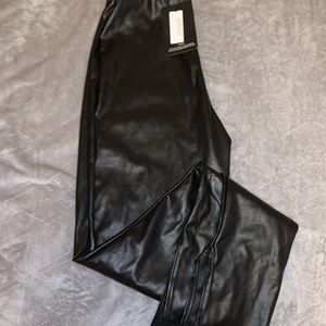 Black Leather Split Hem Pants
